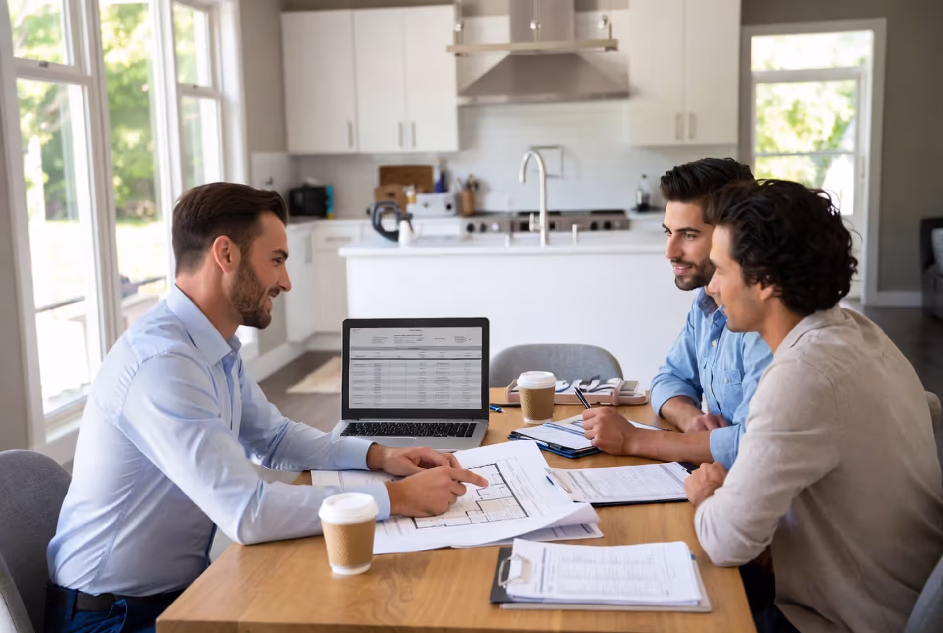 Homeowners reviewing contractor credentials and renovation plans